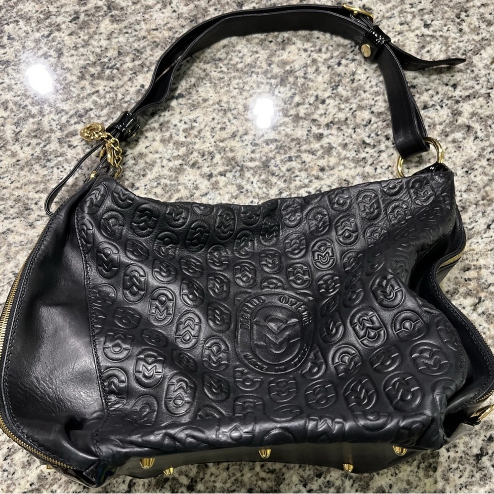 Black Embossed Leather Shoulder Bag